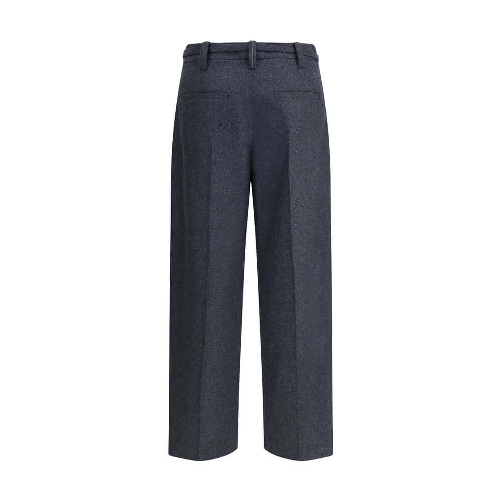 Back view of Brunello Cucinelli Gray Fleece Wool Casual Pants with belt loops and welt pockets, featuring a modern, elegant design.