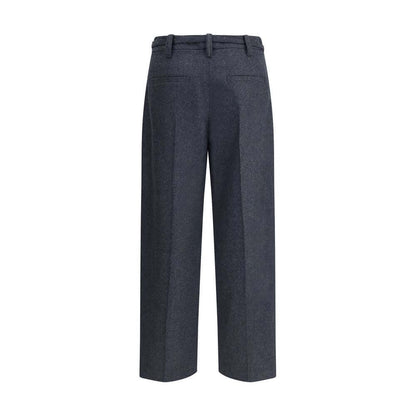 Back view of Brunello Cucinelli Gray Fleece Wool Casual Pants with belt loops and welt pockets, featuring a modern, elegant design.