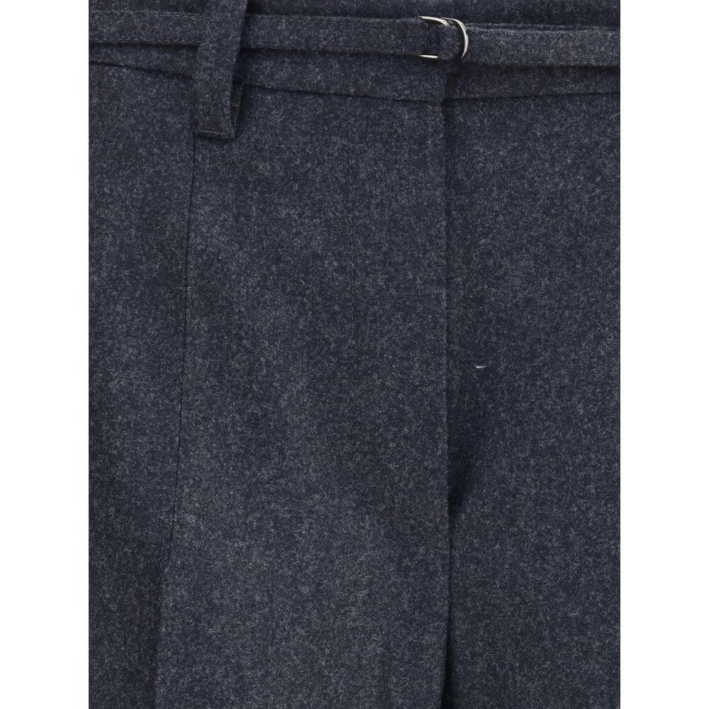 Close-up of Brunello Cucinelli Gray Fleece Wool Casual Pants fabric and belt detail.