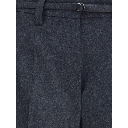 Close-up of Brunello Cucinelli Gray Fleece Wool Casual Pants fabric and belt detail.