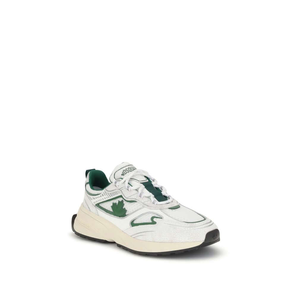 Dsquared² White Calf Leather Bos Taurus Athletic Sneakers with reflective details and rubber sole for enhanced grip and comfort.