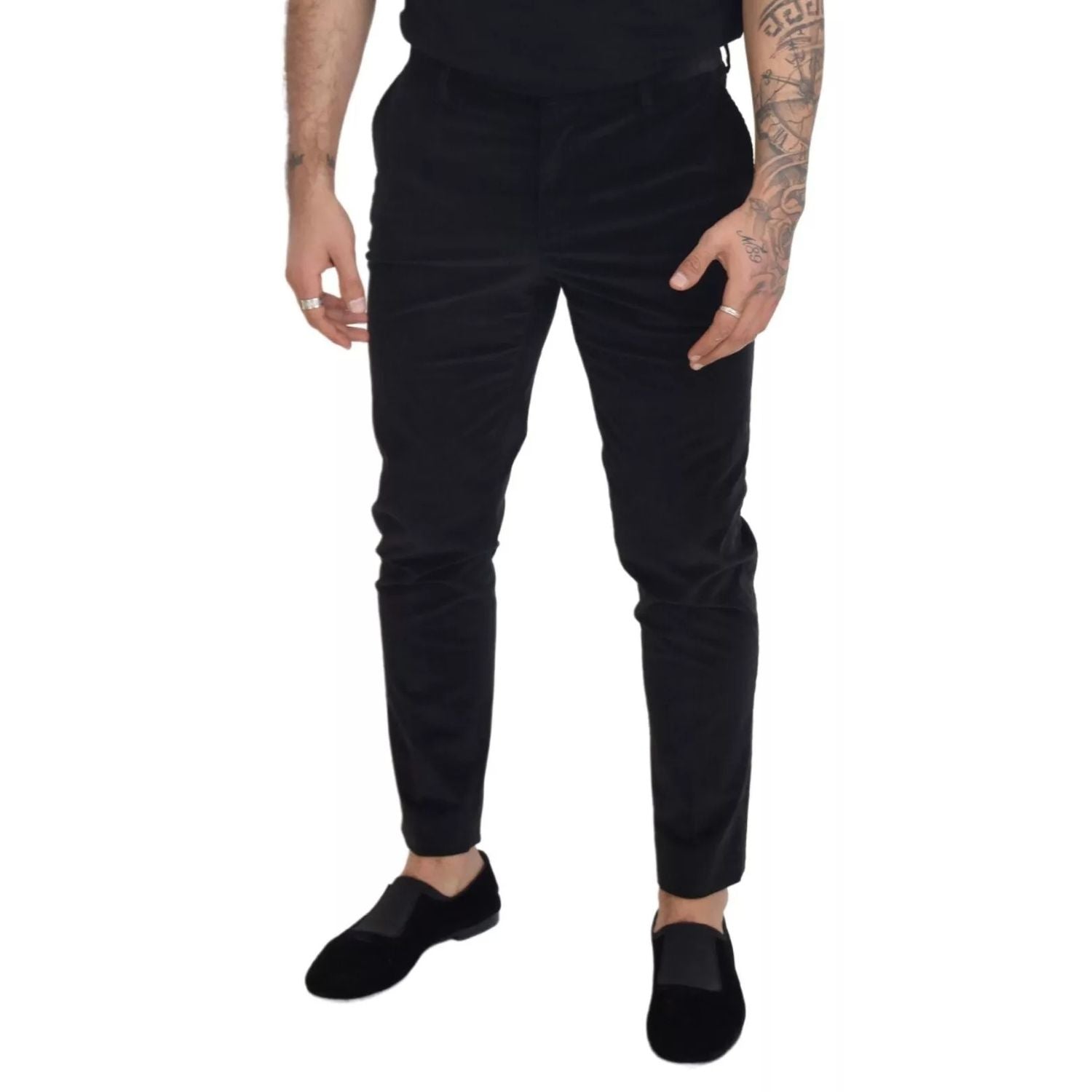 Dolce & Gabbana Black Stretch Cotton Slim Trousers Chino Pants