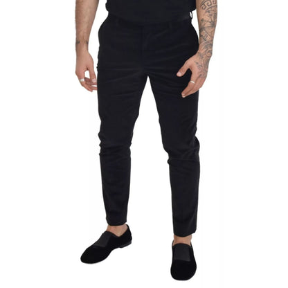 Dolce & Gabbana Black Stretch Cotton Slim Trousers Chino Pants