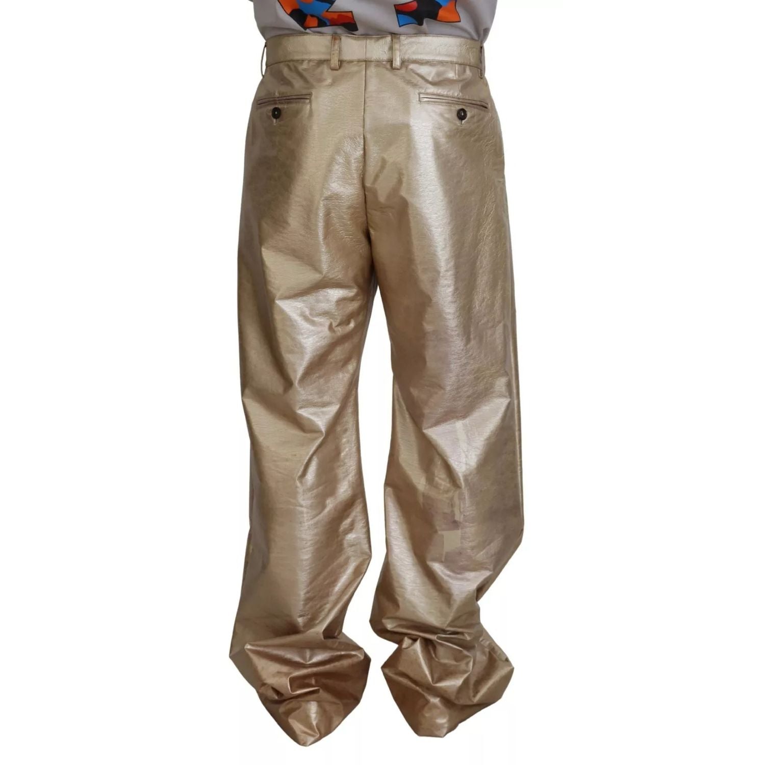 Dolce & Gabbana Metallic Gold Polyester StraightTrouser Pants