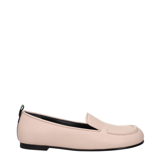 Premiata Pink Leather Slip-On Loafers with round toe and flat heel, featuring leather sole and back logo in nude pink shade.