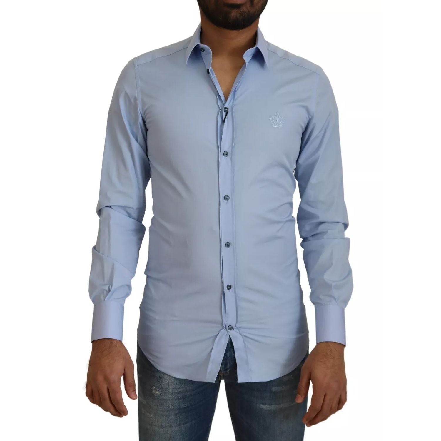 Dolce & Gabbana Light Blue Cotton Slim Fit Dress Shirt