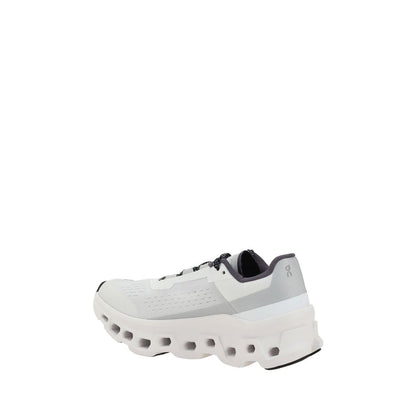ON White Polyester Athletic Sneakers with reinforced sole and lace-up closure, side logo, providing modern design and excellent support.