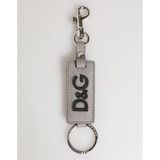 Dolce & Gabbana Gray Leather Logo Metal Ring Keychain Holder Men Keyring SMY11326