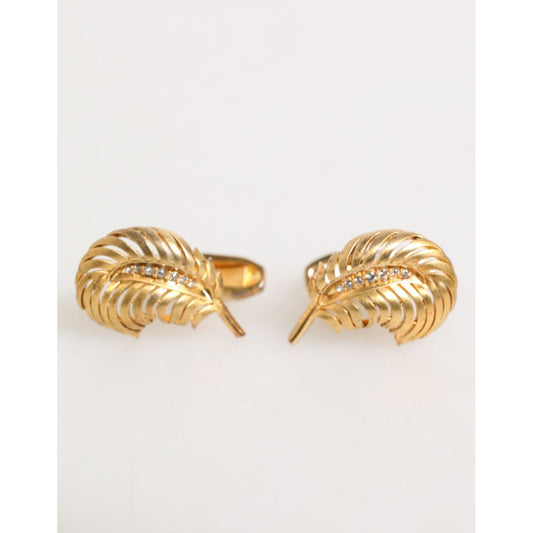 Dolce & Gabbana Gold 925 Sterling Silver Crystal Leaf Accessory Cufflink SMY10674