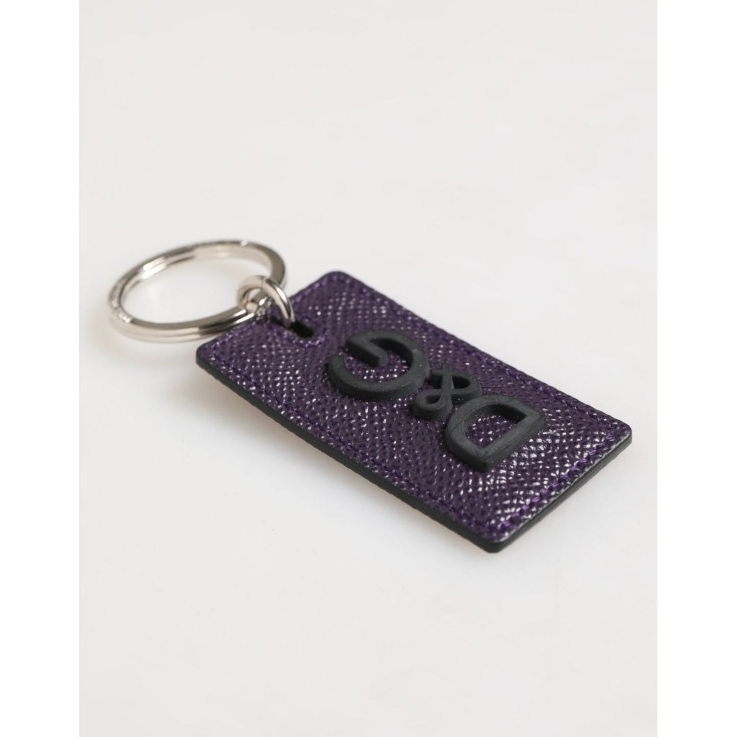 Dolce & Gabbana Violet Leather Logo Metal Ring Men Keychain Keyring
