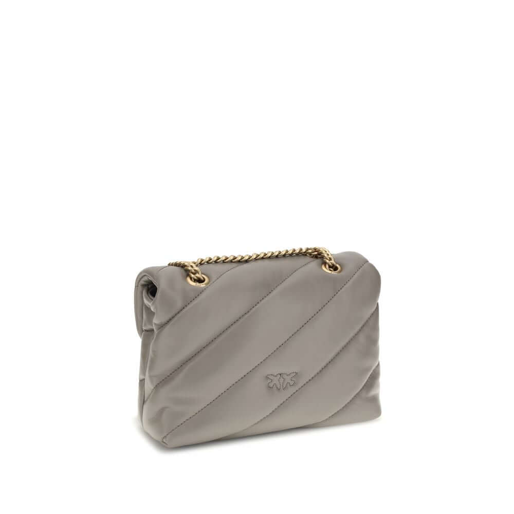 PINKO Gray Calf Leather Bos Taurus Shoulder Bag