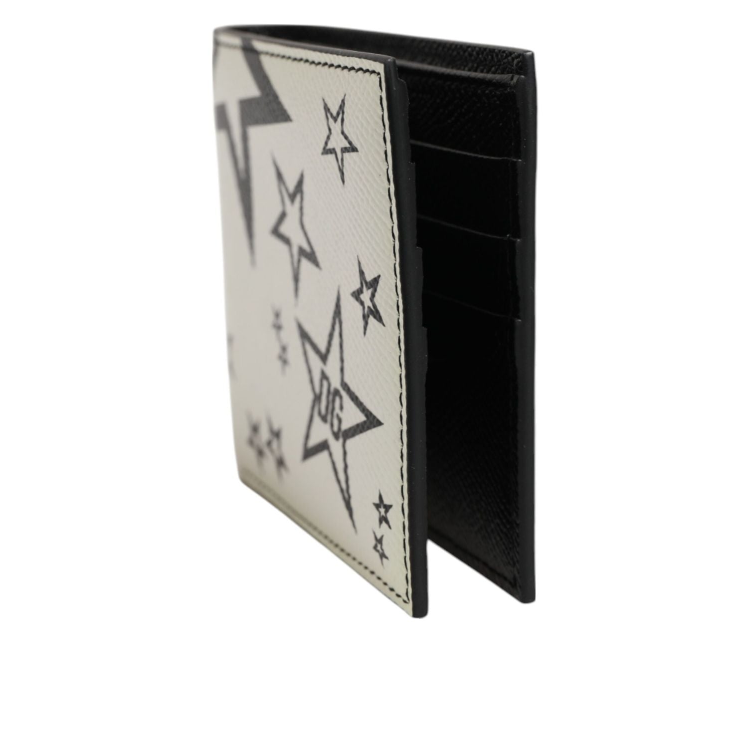 Dolce & Gabbana White Leather DG Star Logo Bifold Card Holder Wallet