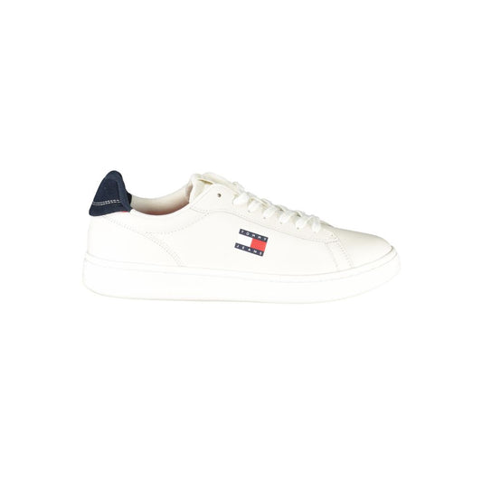 Tommy Hilfiger White Leather Men Sneaker with blue accents and logo