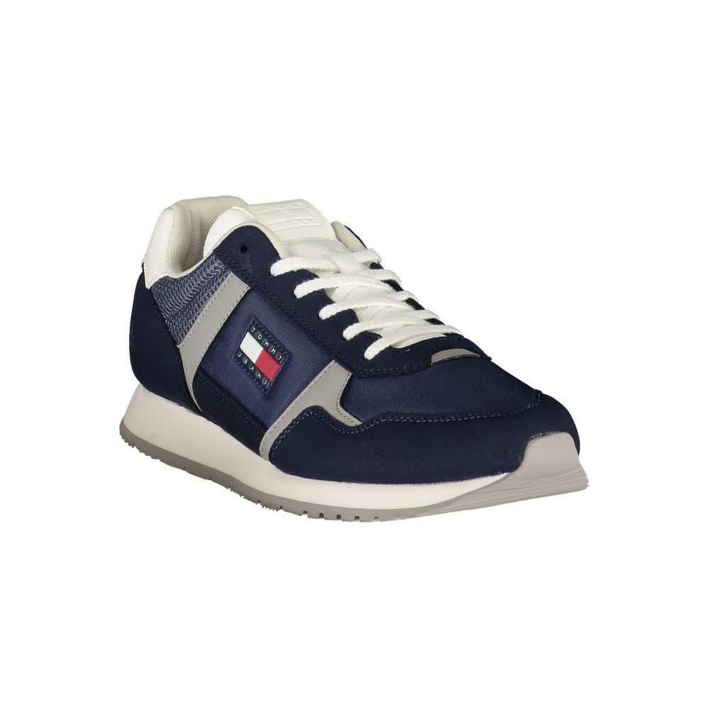 Tommy Hilfiger Blue Polyester Men Sneaker with iconic logo and lace-up design, ideal for a stylish and comfortable fit.