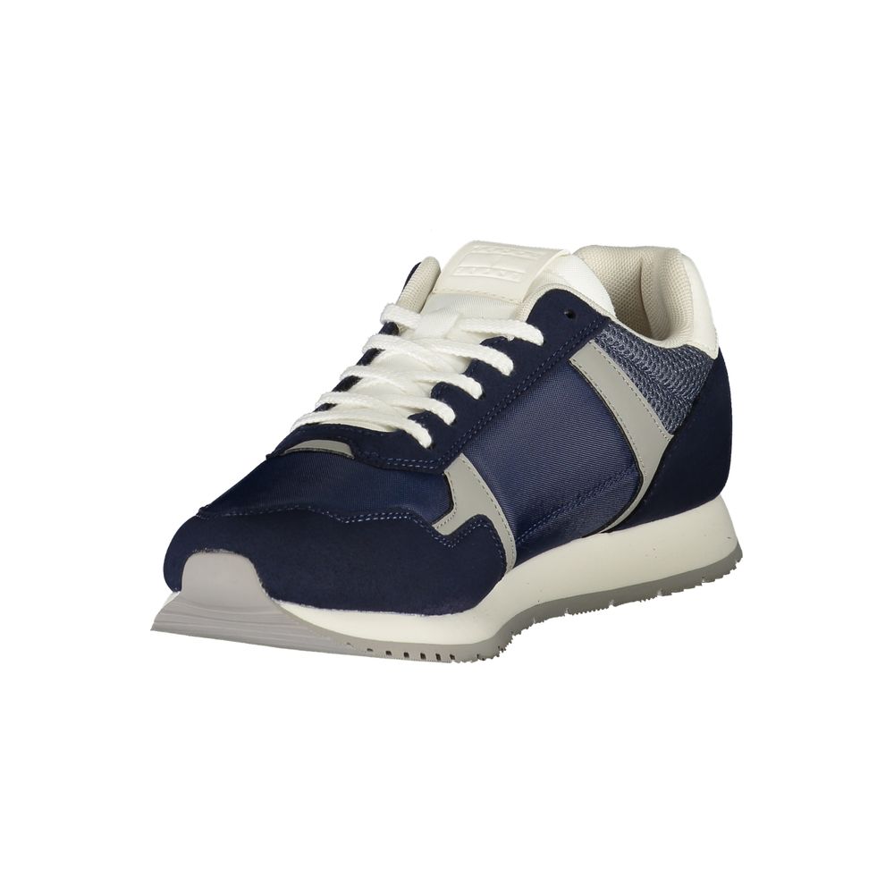 Tommy Hilfiger Blue Polyester Men Sneaker with iconic logo and removable footbed for customizable fit and style.