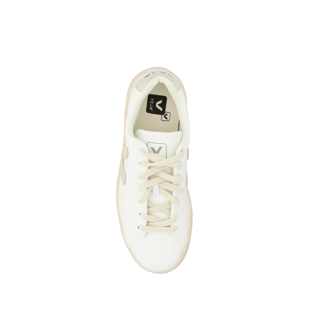 Veja White Rubber Low Top Sneakers top view showing lace-up closure and logo patch.