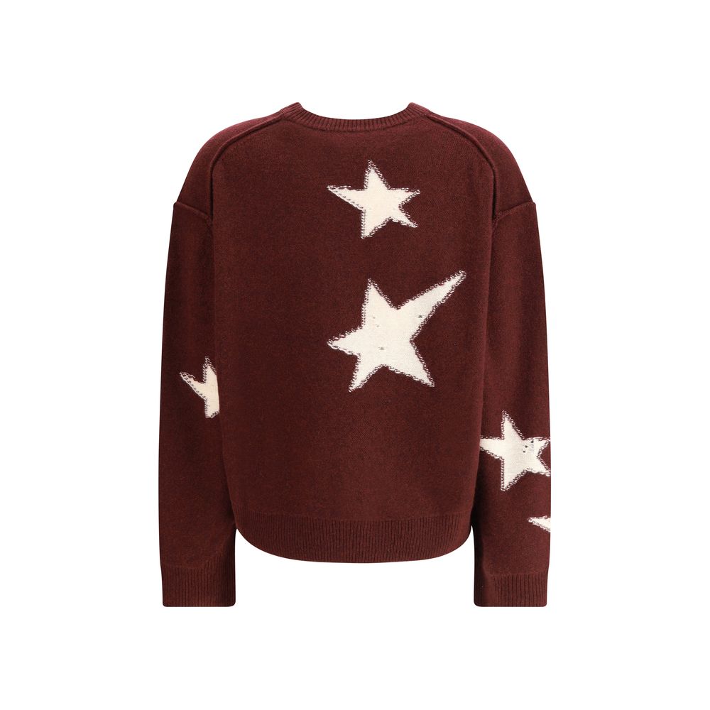 Zadig & Voltaire Bordeaux Cashmere Cashmere Sweater with star pattern showcasing back view and elastic drawstring cuff details.