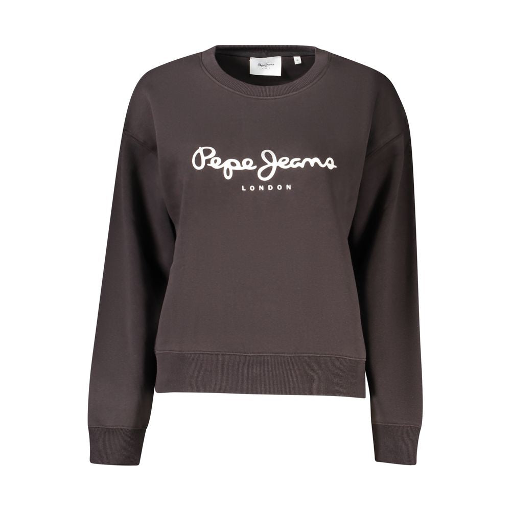 Pepe Jeans Black Cotton Women Sweater with logo print, eco-friendly long-sleeve design. Perfect for sustainable fashion enthusiasts.