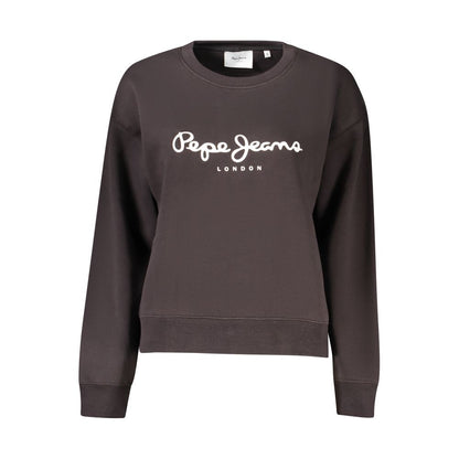 Pepe Jeans Black Cotton Women Sweater with logo print, eco-friendly long-sleeve design. Perfect for sustainable fashion enthusiasts.