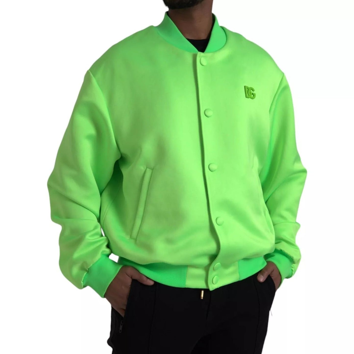 Dolce & Gabbana Neon Green Polyester Long Sleeves Men Bomber Jacket JKT3842-54