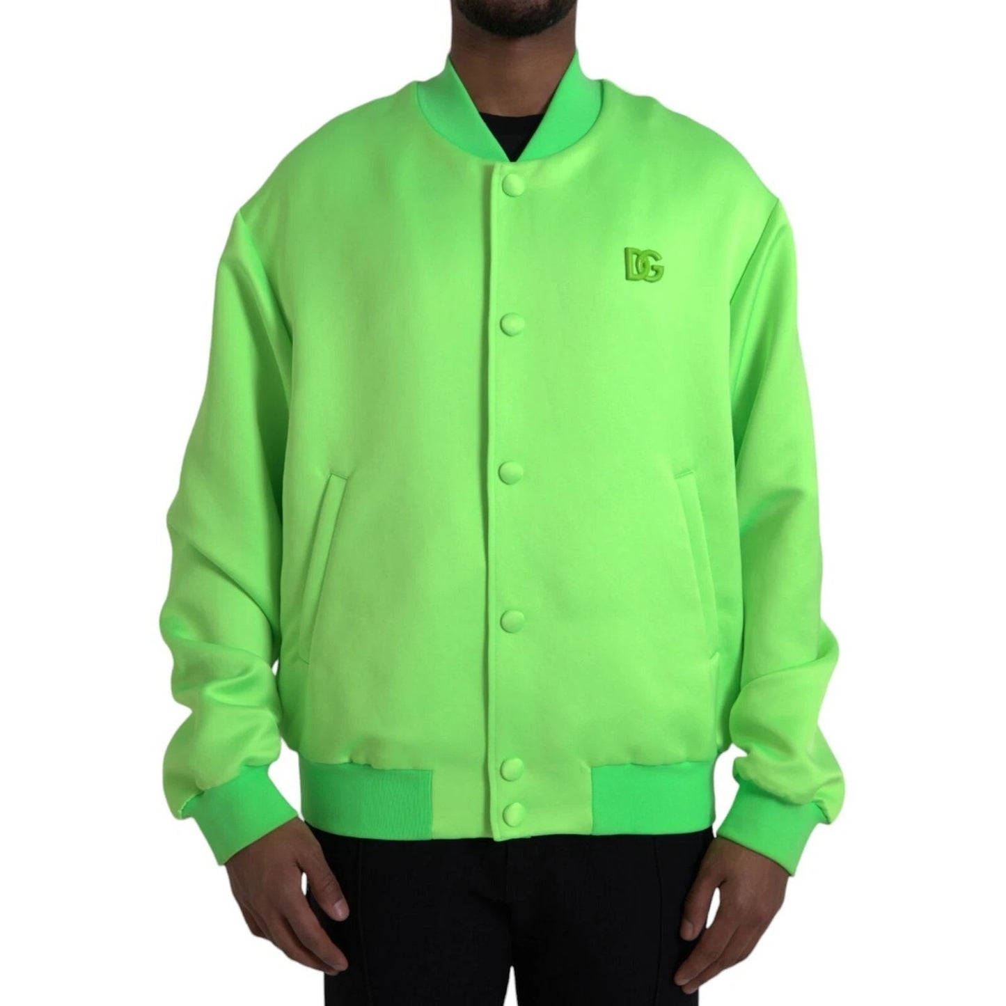 Dolce & Gabbana Neon Green Polyester Long Sleeves Men Bomber Jacket