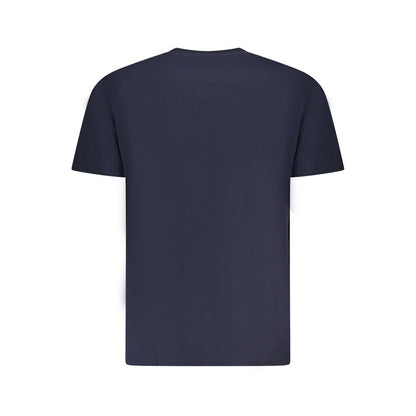 Tommy Hilfiger Blue Cotton Men T-Shirt, back view showcasing sustainable cotton material and classic design.