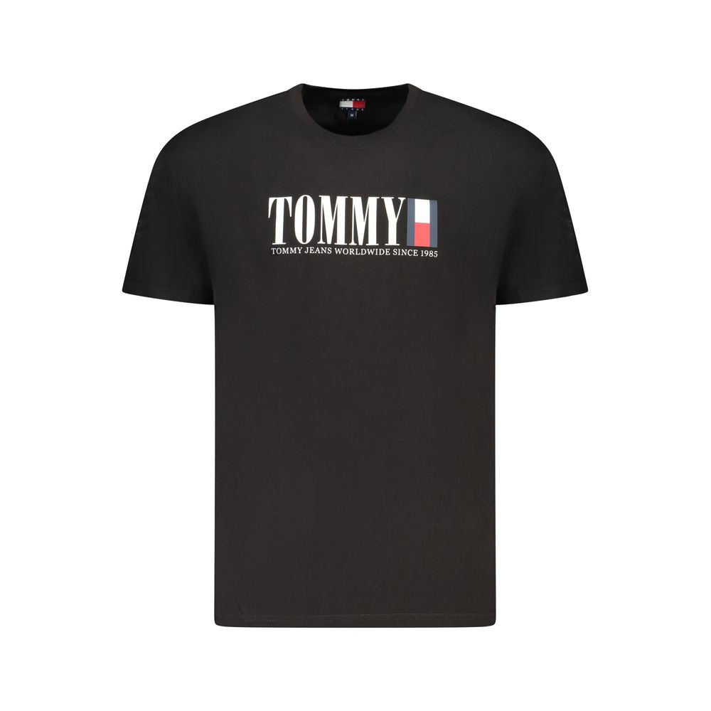 Tommy Hilfiger Black Cotton Men T-Shirt featuring iconic logo on front, perfect for casual elegance and trendsetting fashion.