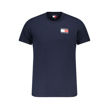 Tommy Hilfiger Blue Cotton Men T-Shirt featuring short sleeves and iconic logo.
