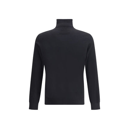 Back view of ZEGNA Black Cashmere Turtleneck, showcasing high collar, ribbed cuffs, and hem for an elegant and comfortable fit.