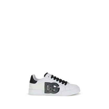 Dolce & Gabbana White Calf Leather Bos Taurus Low Top Sneakers with logo detail
