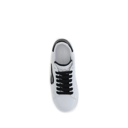 Dolce & Gabbana White Calf Leather Bos Taurus Low Top Sneakers top view