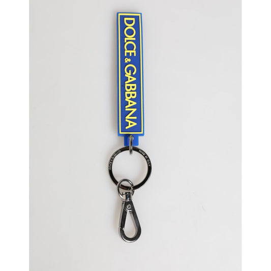 Dolce & Gabbana Blue Yellow DG Rubber Logo Silver Men's Keychain  Keyring