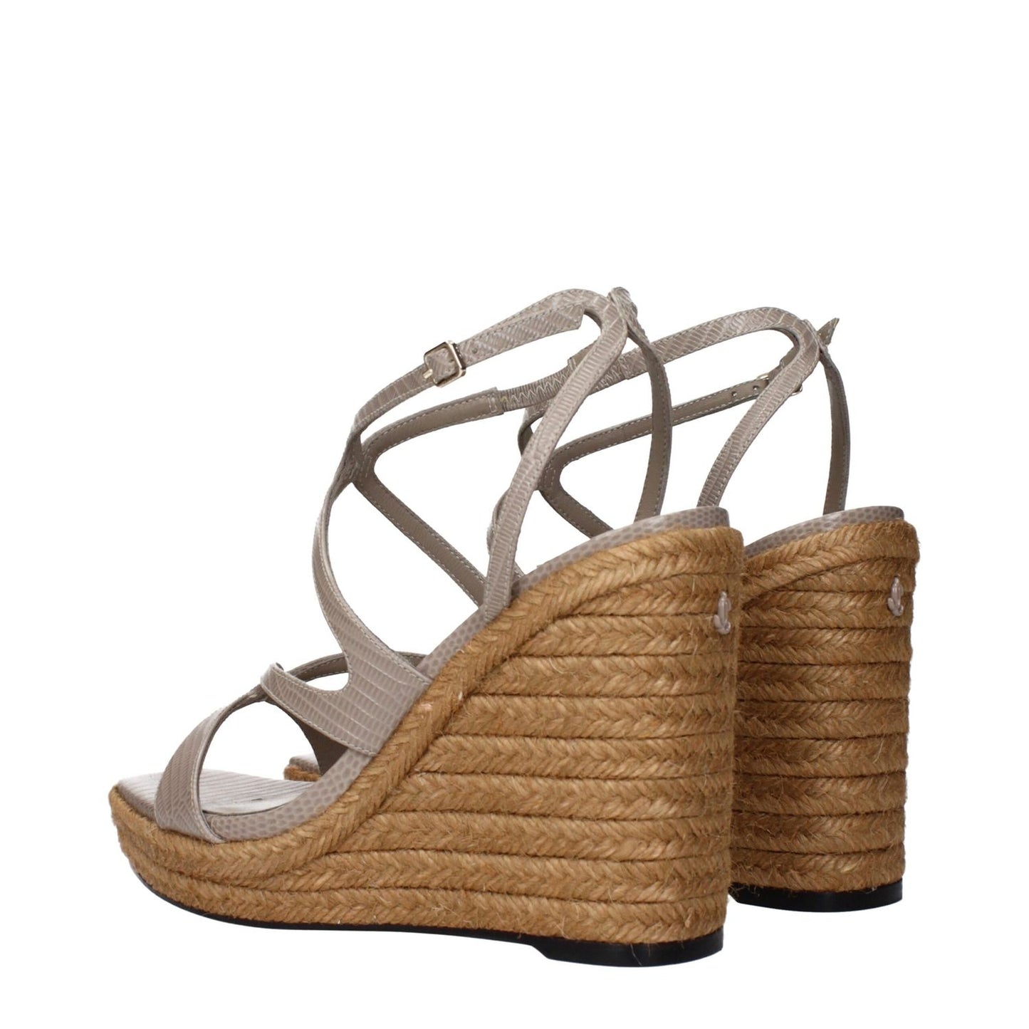 Jimmy Choo Gray Leather Wedge Sandals with vintage effect and back logo in leather, featuring a stylish wedge design.