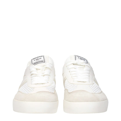 Chloé White Fabric Low Top Sneakers with front, side, and back logos shown from front view.