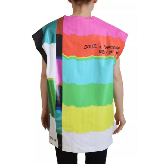 Dolce & Gabbana Multicolor Print Blouse Cotton Tank TV Print T-shirt TSH83239-36