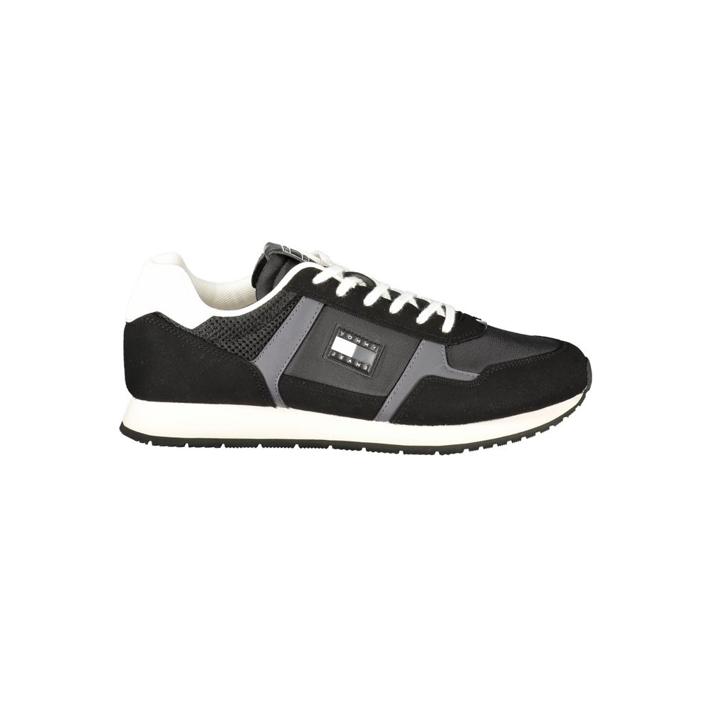 Tommy Hilfiger Black Polyester Men Sneaker with bold logo and contrasting details.
