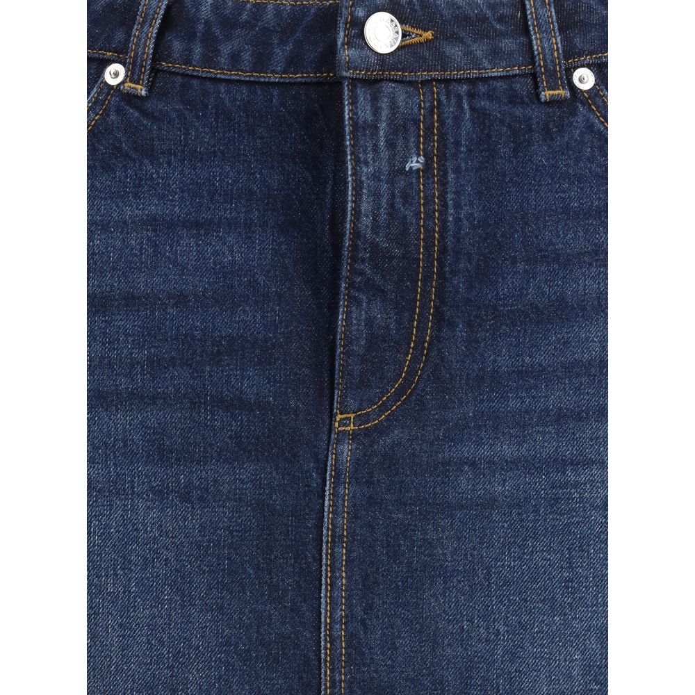 Dolce & Gabbana Blue Cotton Mini Skirt with frayed hem and logo plaque, showcasing denim texture and front closure details.