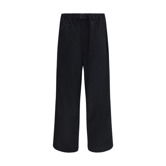 Y-3 Black Nylon Casual Pants with elastic waistband and integrated belt, modern style for AW25, front pockets, 100% nylon.