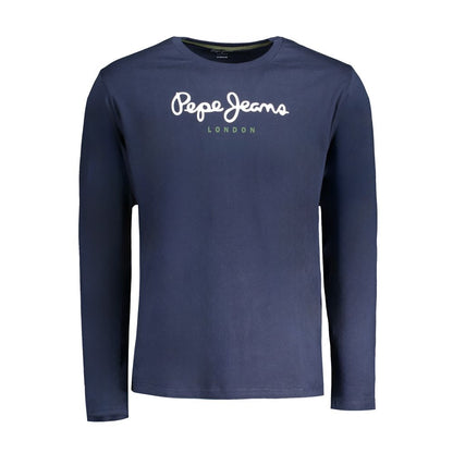 Pepe Jeans Blue Cotton T-Shirt, long-sleeved, regular fit, crew neck with logo print, made from 100% sustainable cotton