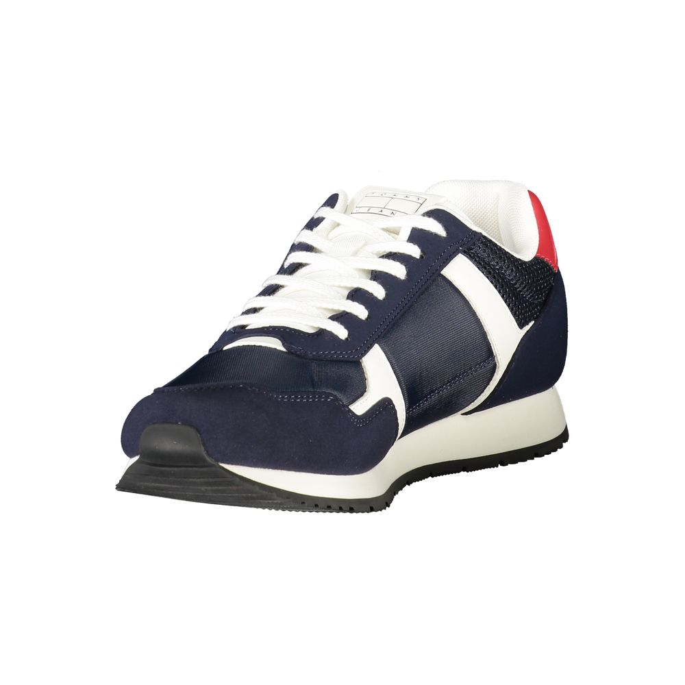 Tommy Hilfiger Blue Polyester Men Sneaker with logo, white laces, and contrasting details, sporty style, customizable comfort.
