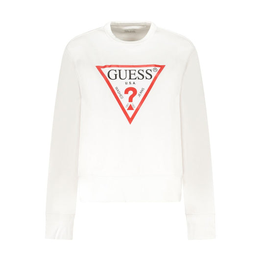 Guess Jeans White Cotton Women Sweater with iconic logo and crew neck design