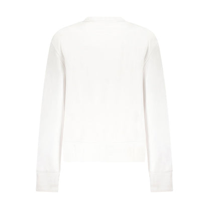 Back view of Guess Jeans White Cotton Women Sweater, long-sleeved luxury sweatshirt for elegant everyday style.