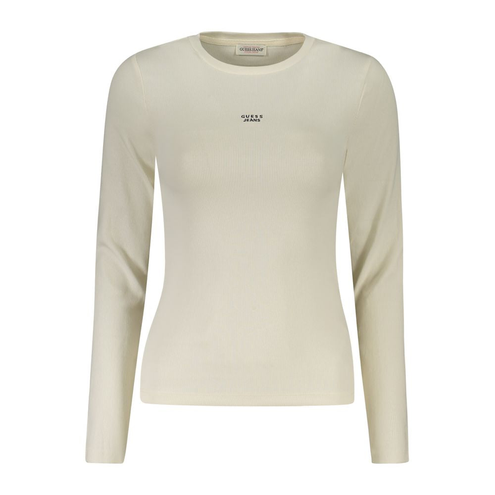 Guess Jeans White Cotton Women T-Shirt with wide neckline and iconic logo, ideal for versatile day-to-evening wear.