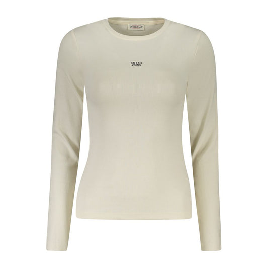 Guess Jeans White Cotton Women T-Shirt with wide neckline and embroidered logo, perfect for versatile styling from day to evening.