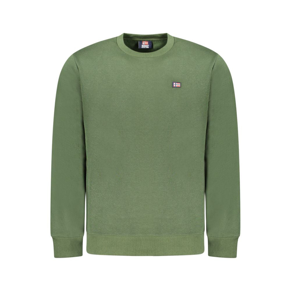 Norway 1963 Green Cotton Men Sweater with crew neck and logo applique, ideal for urban streetwear and casual fashion.
