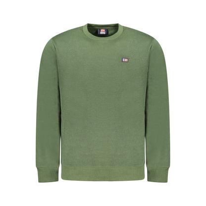 Norway 1963 Green Cotton Men Sweater with crew neck and logo applique, ideal for urban streetwear and casual fashion.