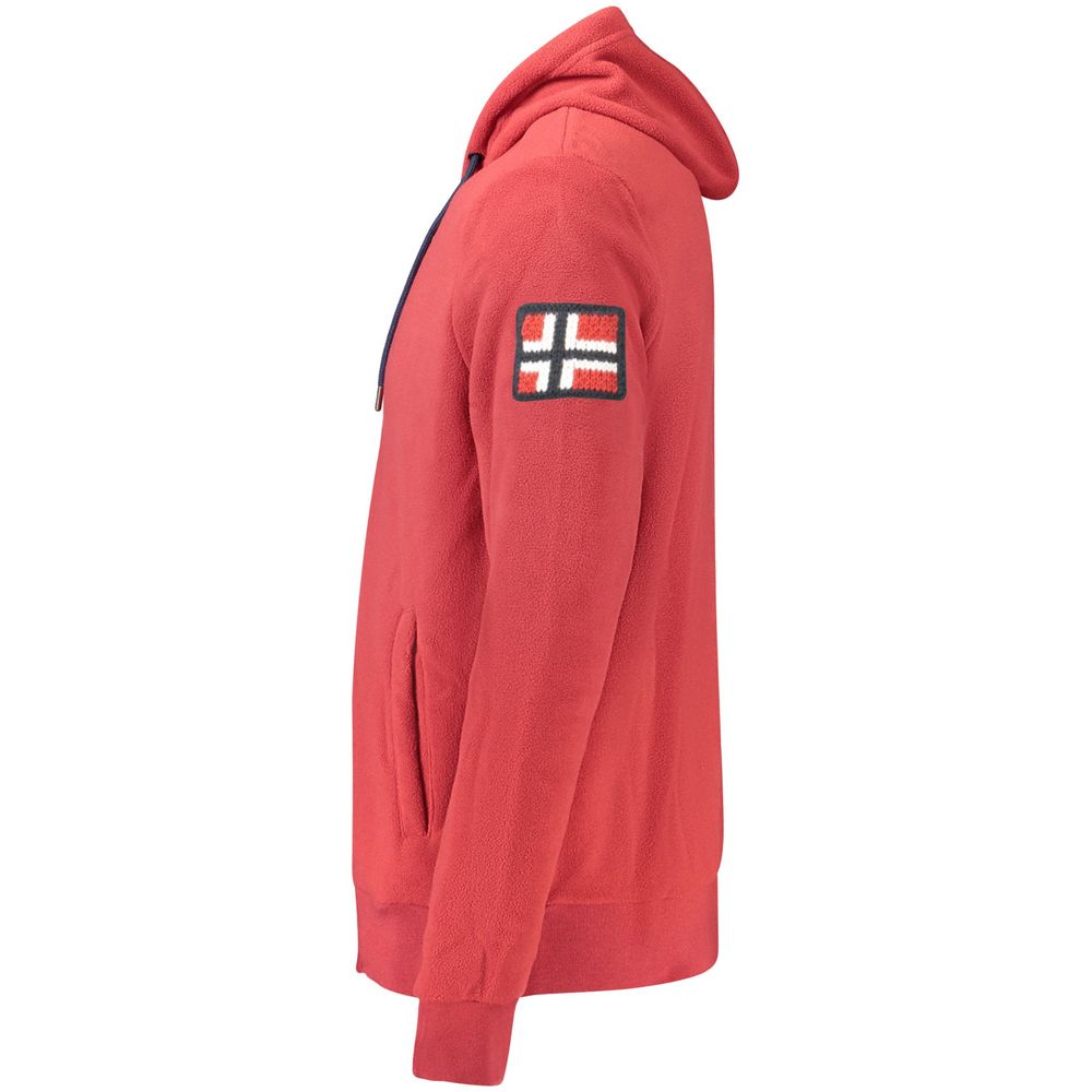 Side view of Norway 1963 Red Polyester Men Sweater with embroidered logo and zip pockets