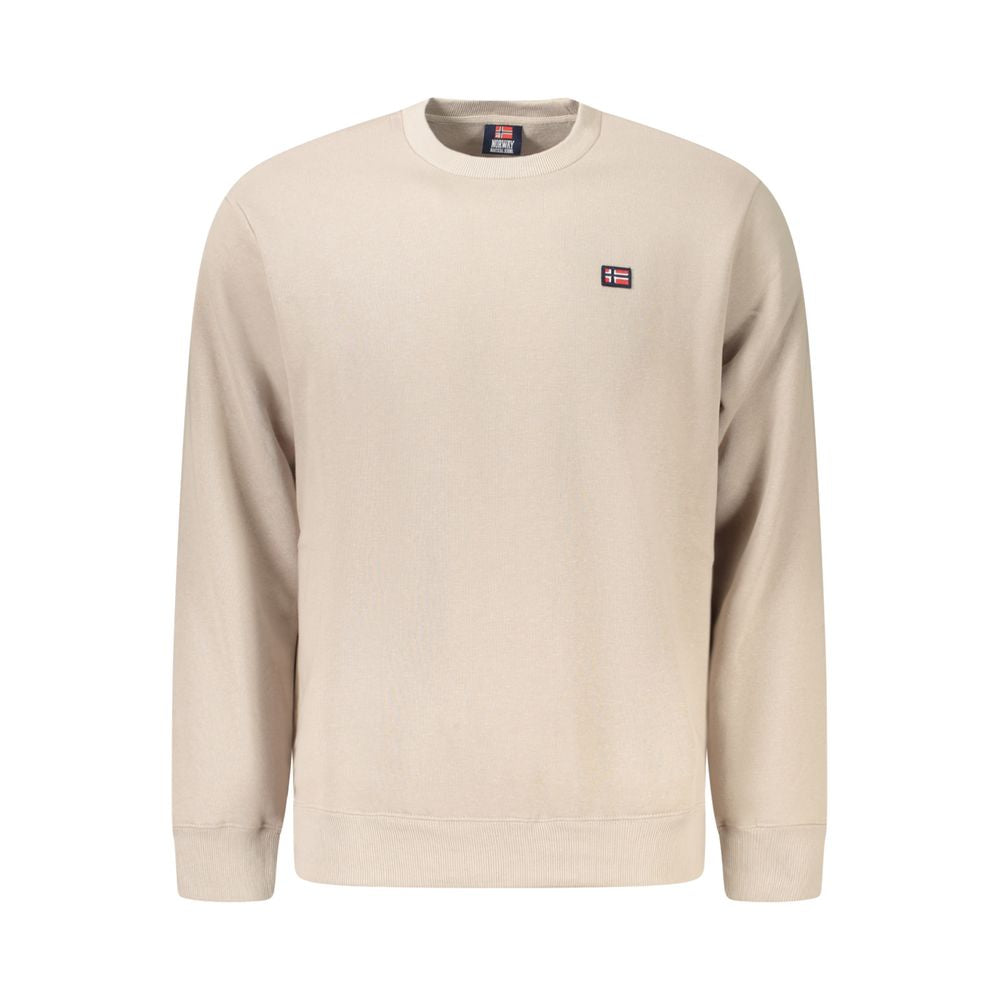 Norway 1963 Beige Cotton Men Sweater with crew neck, long sleeves, and applique detail on front, made of cotton and polyester blend.