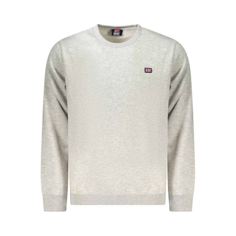 Norway 1963 Gray Cotton Men Sweater with long sleeves, crew neck, and applique logo, perfect blend of comfort and style.