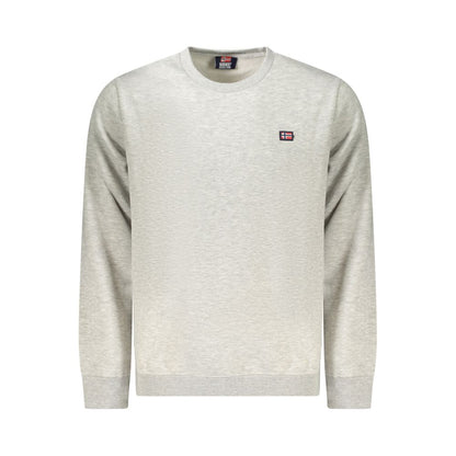 Norway 1963 Gray Cotton Men Sweater with long sleeves, crew neck, and applique logo, perfect blend of comfort and style.